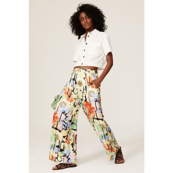 Equipment Sz 2 xs Multi Yellow Lorin Wide Leg Floral Print High Waist Pants silk - Picture 1 of 5